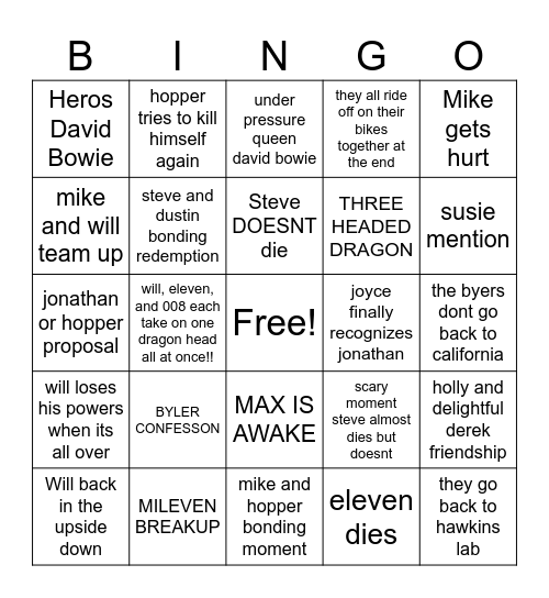 Stranger Things S5 Bingo Card