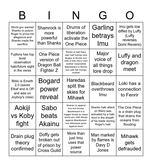 One Piece 2026 Bingo Card
