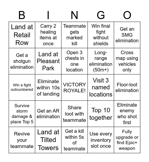 Fortnight Bingo Card