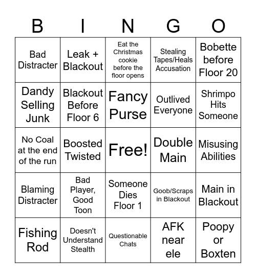 Dandy World Bingo Card