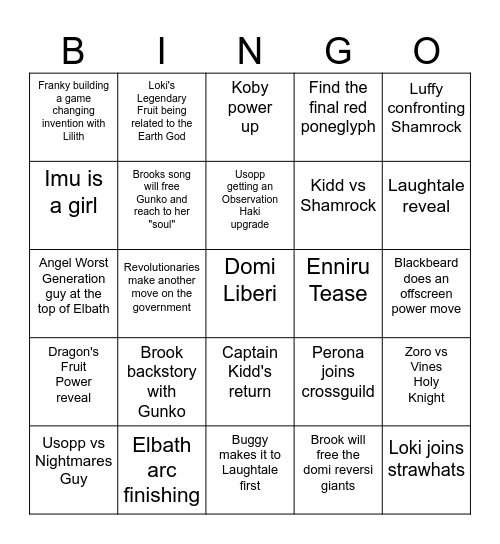 One Piece 2026 Bingo Card