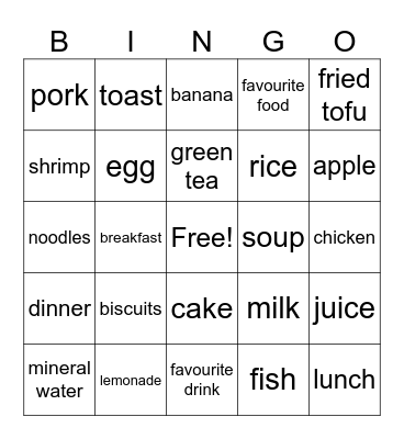 Food Bingo – Grade 7 Bingo Card