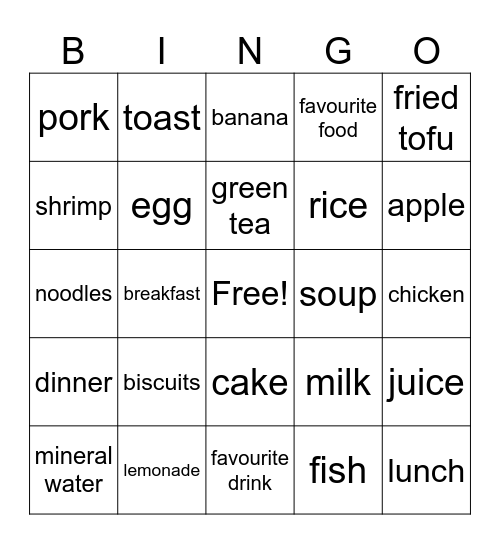 Food Bingo – Grade 7 Bingo Card