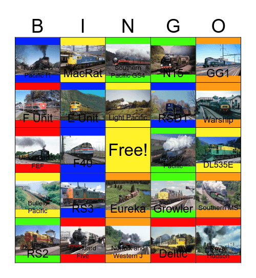 Railroads that I would like to operate a colorful steam engine one day Bingo Card
