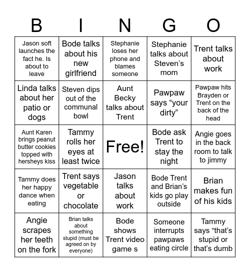 Brayden’s official bingo card Bingo Card