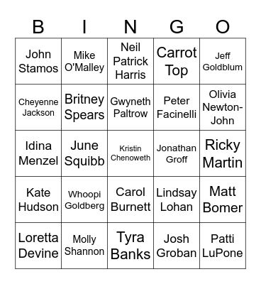 Glee Celebrity Bingo Card