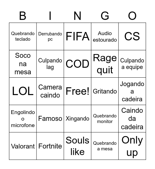 rage Bingo Card