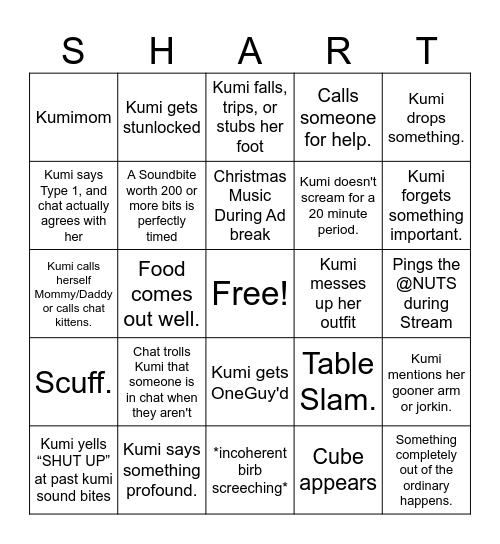 Nutter Bingo! Bingo Card