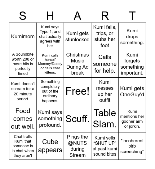 Nutter Bingo! Bingo Card