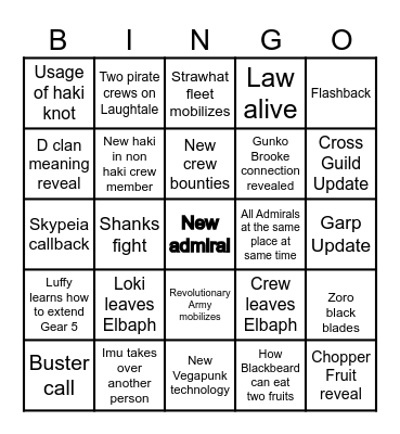 Matt - One Piece 2026 Bingo Card