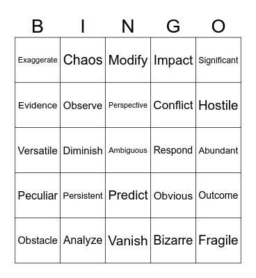Vocabulary Bingo Card