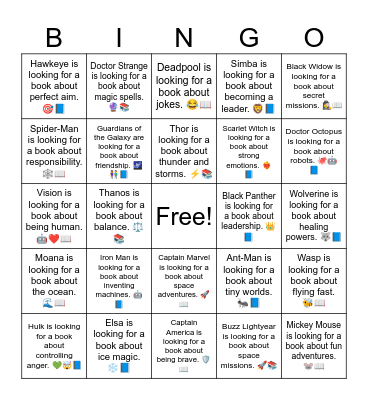 B19 L6 Iron Man is looking for a book about inventing machines. 🤖📘 Bingo Card