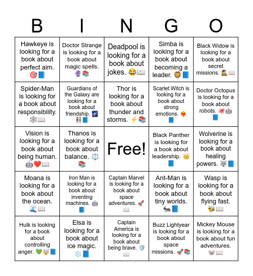 B19 L6 Iron Man is looking for a book about inventing machines. 🤖📘 Bingo Card