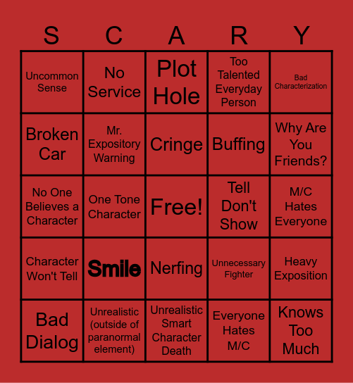 Horror Cliché Bingo Card