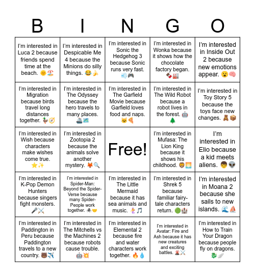 B19 L8 I’m interested in Avatar: Fire and Ash because it has new creatures and exciting battles. 🌋⚔️ Bingo Card