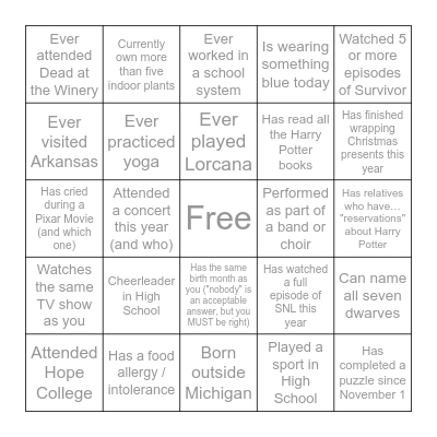 Trent's Birthday Bingo Card