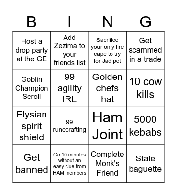 HARD mode Bingo Card