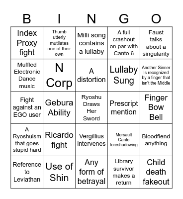 Canto 9 Bingo Card