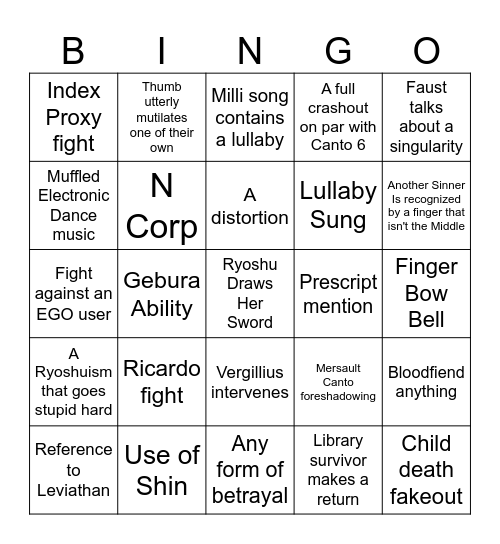 Canto 9 Bingo Card