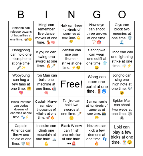 B19 L5 Hulk can throw many punches at one time. 💪😤 Bingo Card