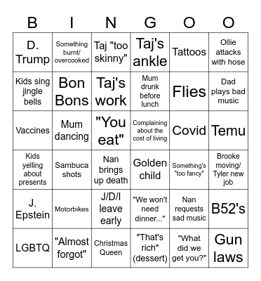 Controversial Christmas Bingo Card