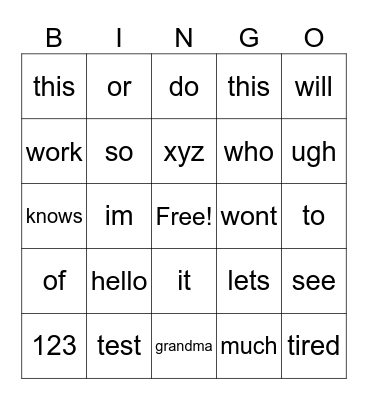 Untitled Bingo Card