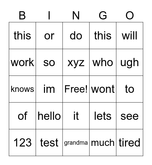 Untitled Bingo Card