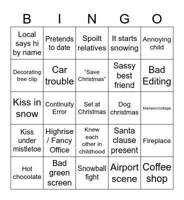 Bad Christmas Romcom Bingo Card