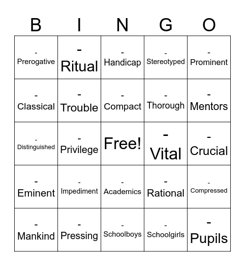 Untitled Bingo Card