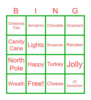 Christmas Bingo Card