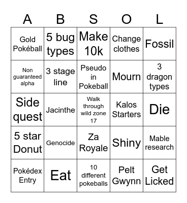 Legends ZA Bingo Card