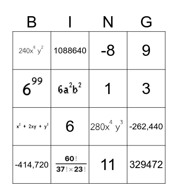 ทฤษฎีบททวินาม Bingo Card