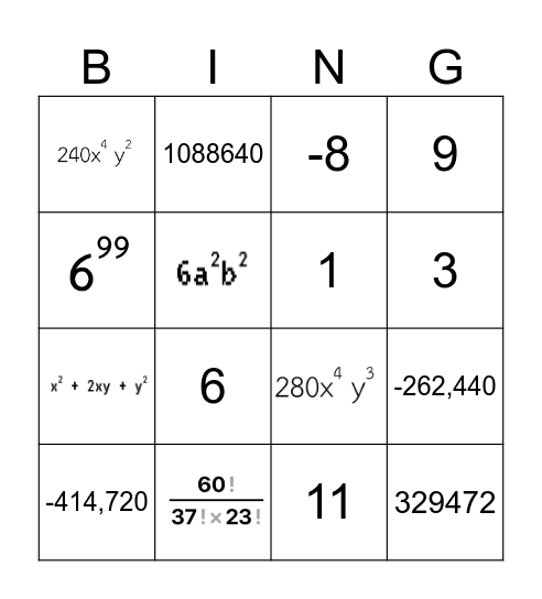 ทฤษฎีบททวินาม Bingo Card