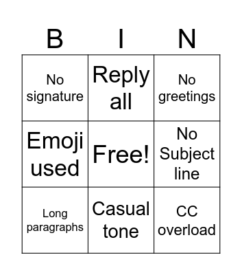 Email Bingo Card
