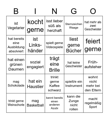 Kennenlern-Bingo Card