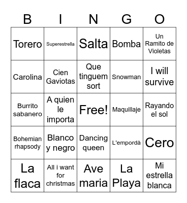 Bingo musical Brulle Bingo Card