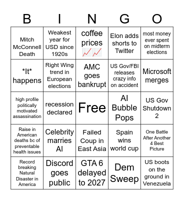 2026 Bingo Card Bingo Card