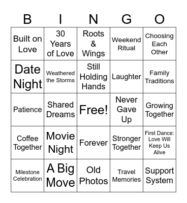 Milestone 30! Bingo Card