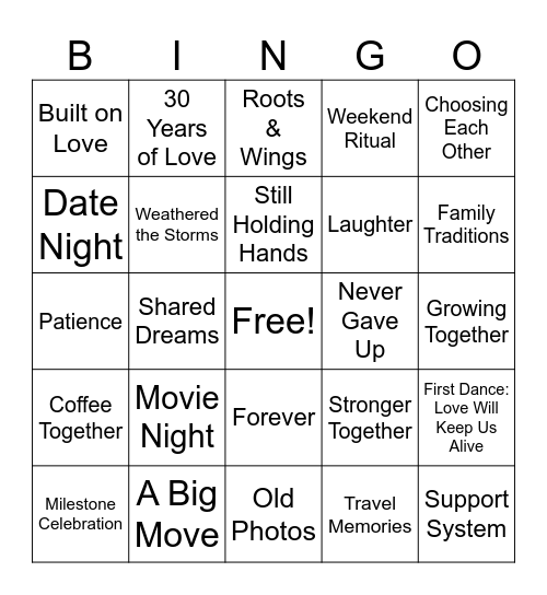 Milestone 30! Bingo Card