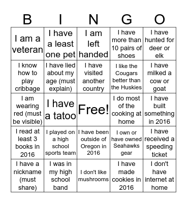 Sandpines Christmas Party Bingo Card