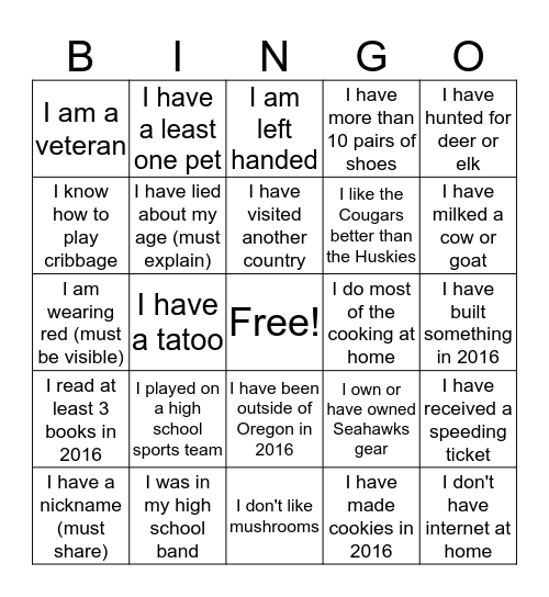 Sandpines Christmas Party Bingo Card