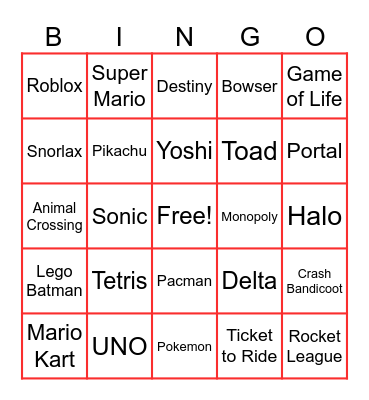 Games Bingo Card