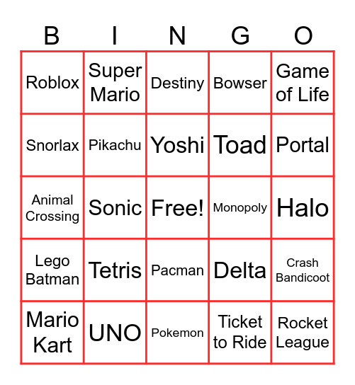 Games Bingo Card