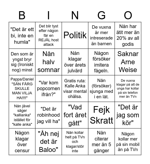 Kalle Anka och hans vänner önskar er en god Bingo Card