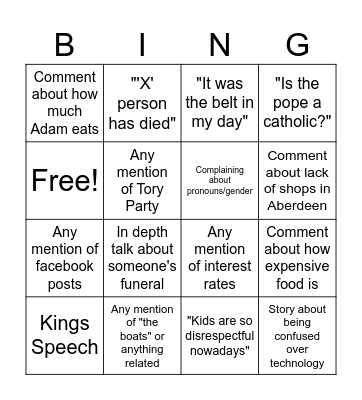 Oldies Bingo Card