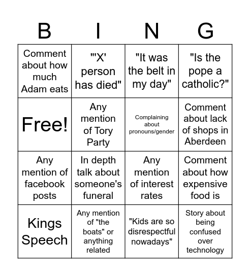 Oldies Bingo Card