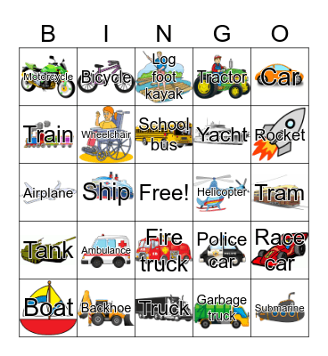 Cars Bingo Card