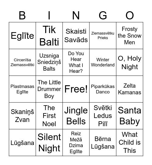 Christmas Song Bingo Card