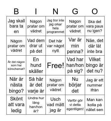 Uppesittarkväll Bingo Card