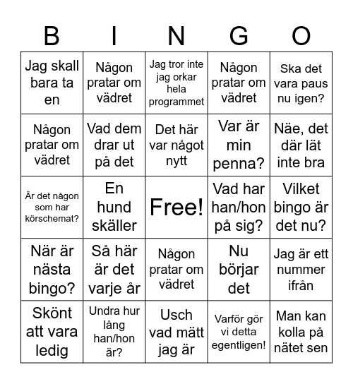 Uppesittarkväll Bingo Card